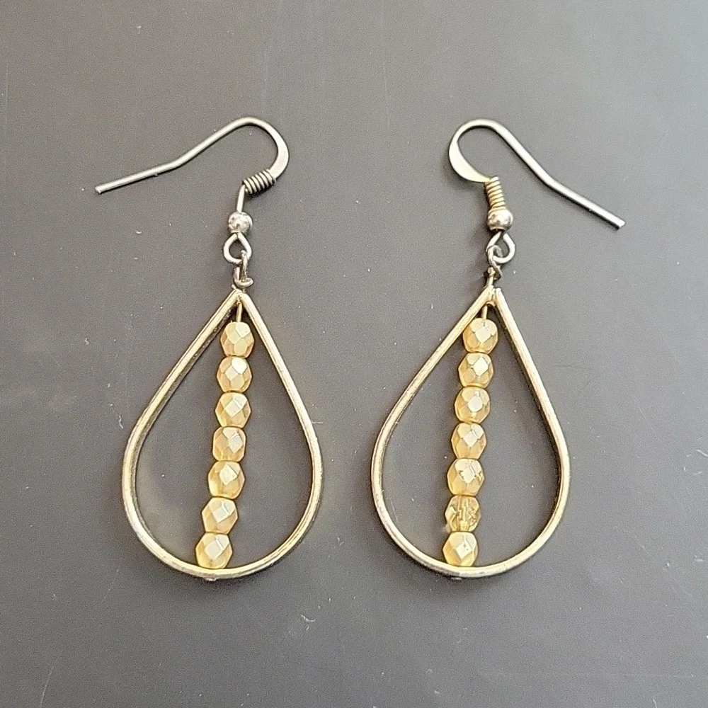 Gold Tone Beaded Drop Dangle Earrings